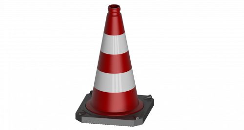 Traffic cone two-part with reflective film strips