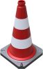 Traffic cone two-part with reflective film strips