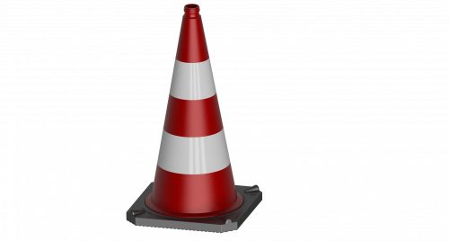 Traffic cone two-part with reflective film strips