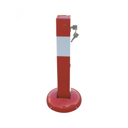 Collision-proof barrier post foldable with Euro profile cylinder lock