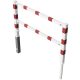 Access barriers with triangular lock swing-back with top and quarter-bent bar