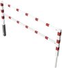 Access barriers with triangular lock swing-back with top and quarter-bent bar